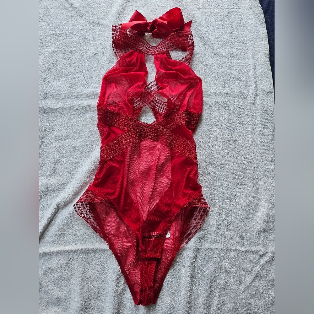 Red Sheer Fashion Nova Bodysuit Medium Large